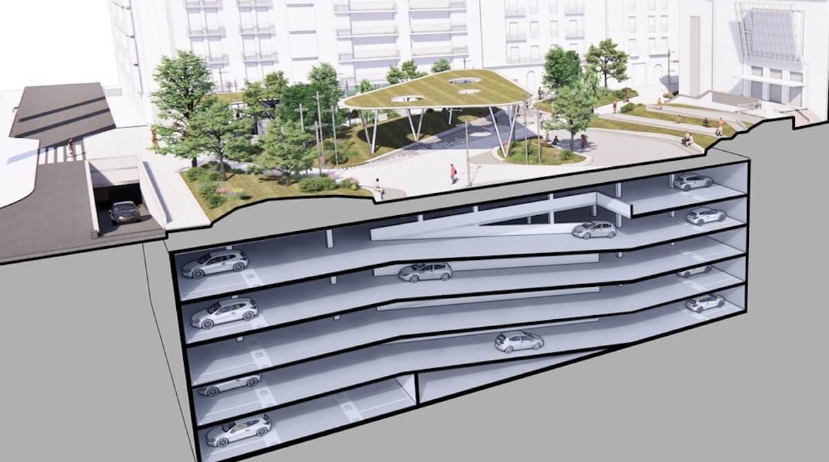 Infografía del futuro parking y plaza del Ensanche