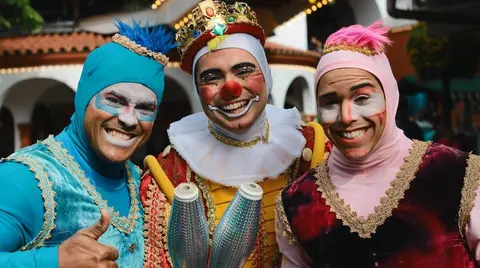 Tres personas disfrazadas para la celebraci&oacute;n de los carnavales